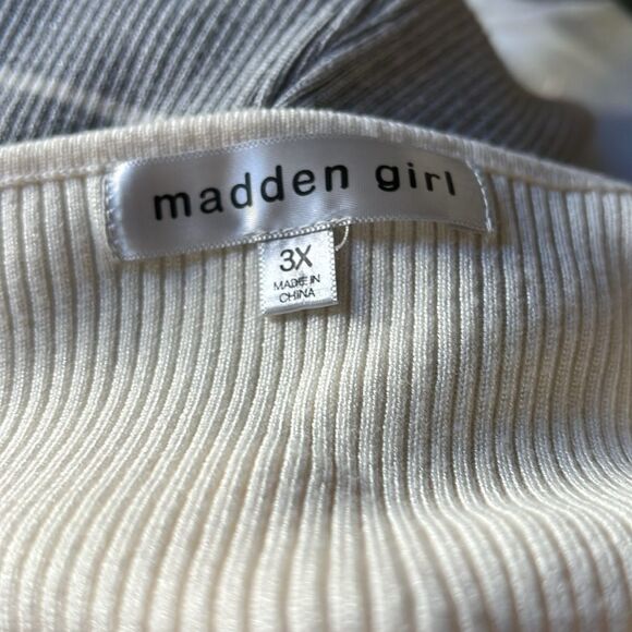 Madden Girl Cream Gray Long Sleeve Dress Scoop Neck Long Sleeve Ribbed Midi New - Picture 10 of 13